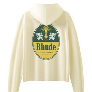 Rhude Beige Palm-Tree Lion-Emblem Hoodie